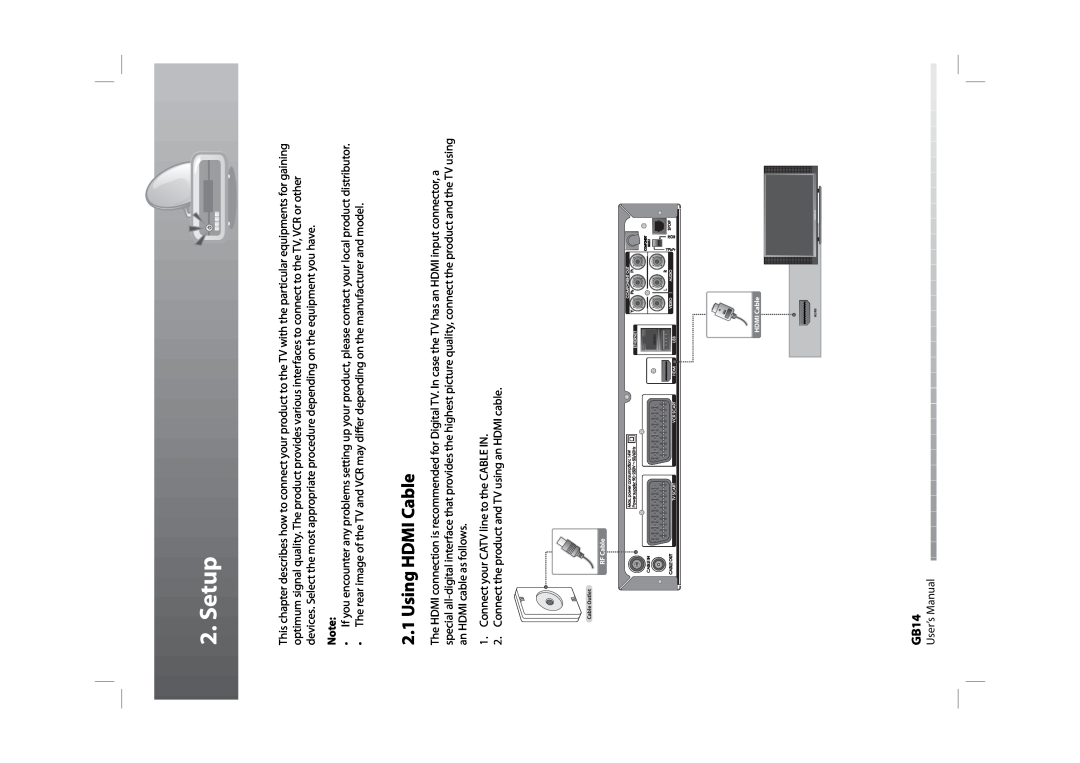 Humax CXHD-5000C user manual Setup, Using HDMI Cable, GB14 