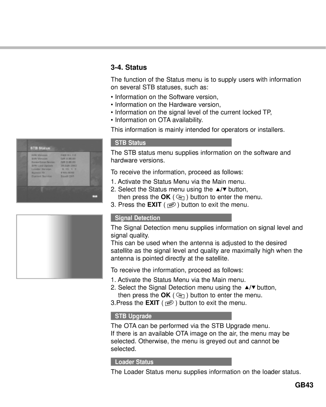 Humax Digital Set-Top Box manual Status, GB43 