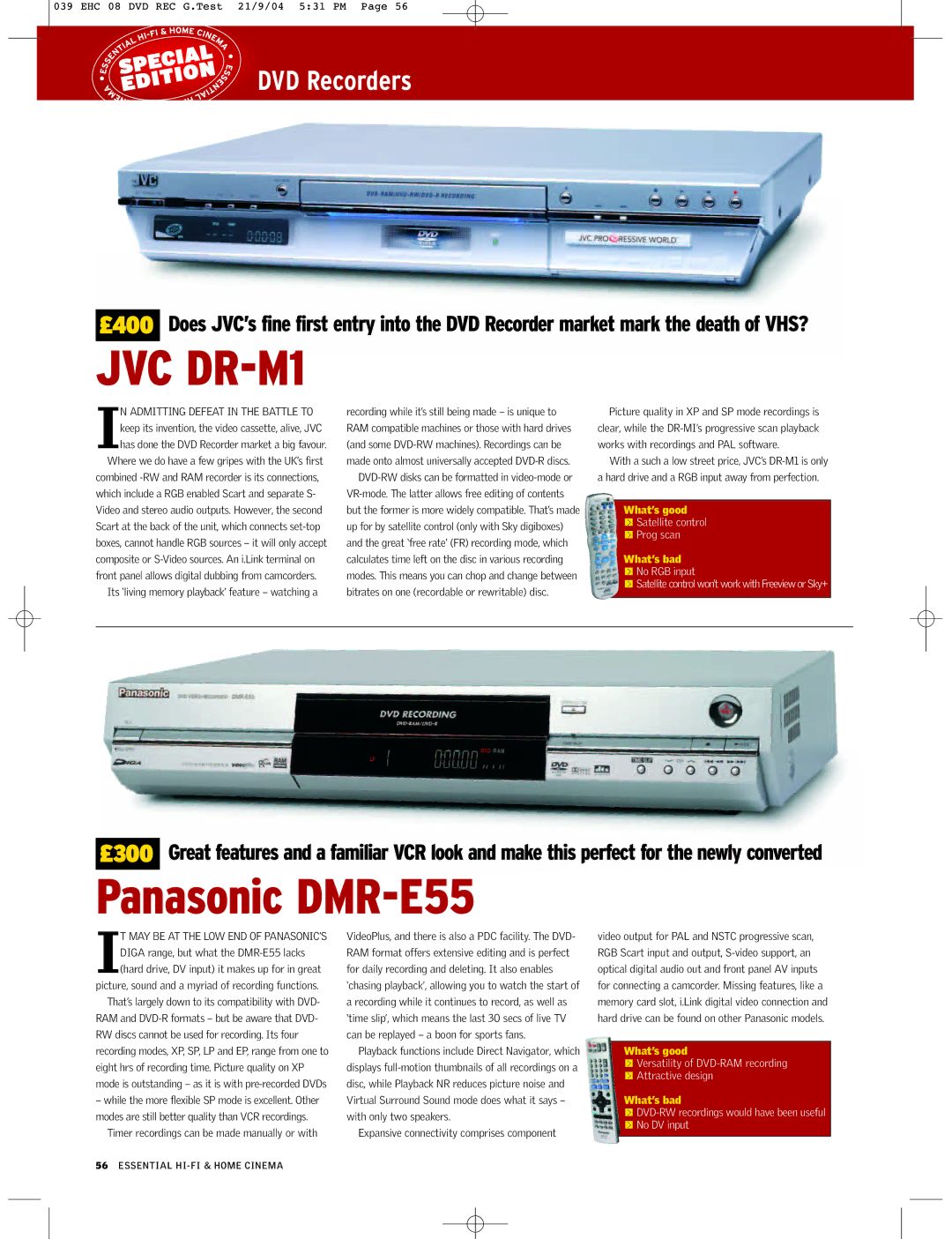 Humax DR-M1 manual Panasonic DMR-E55 