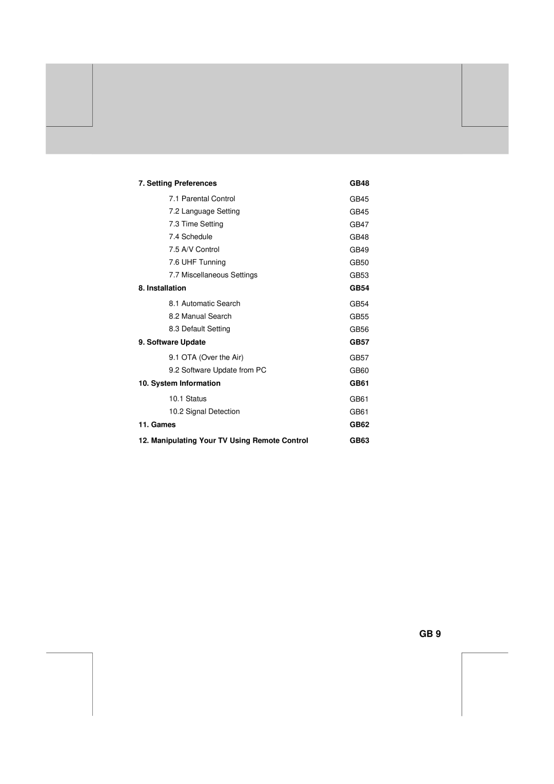 Humax DV-1000T manual Setting Preferences GB48, Installation GB54, Software Update GB57, System Information GB61 