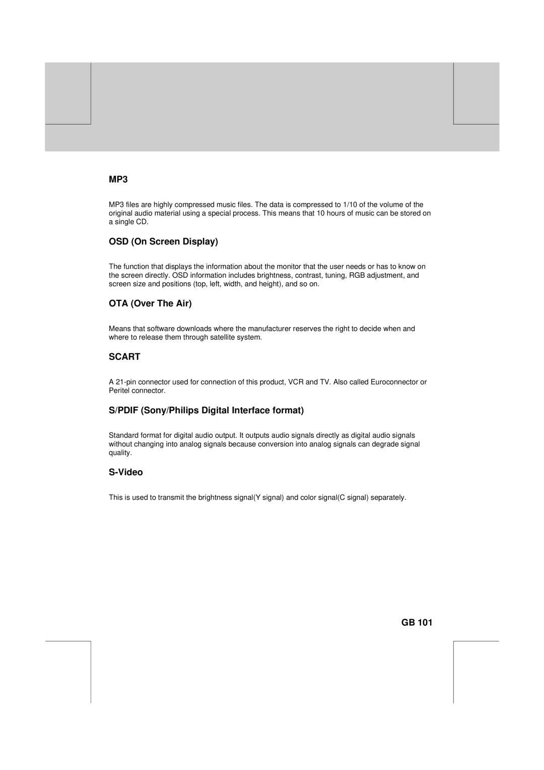 Humax DV-1000T manual OSD On Screen Display, Pdif Sony/Philips Digital Interface format, Video 