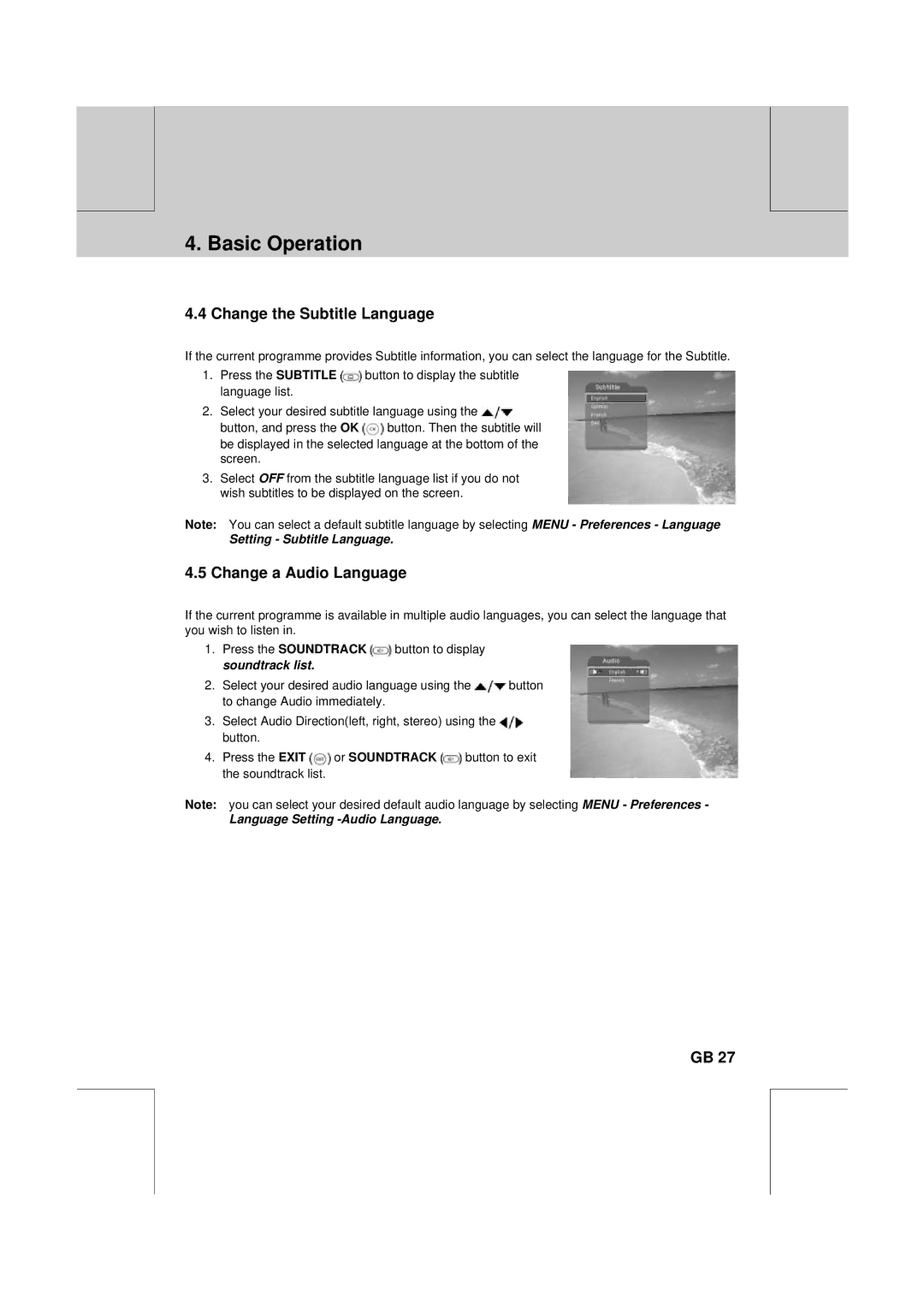 Humax DV-1000T manual Change the Subtitle Language, Change a Audio Language 