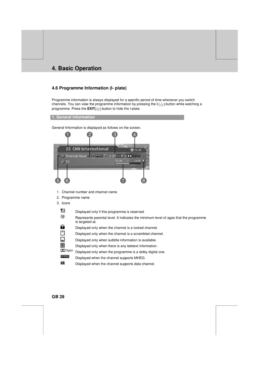 Humax DV-1000T manual Programme Information I- plate, General Information 