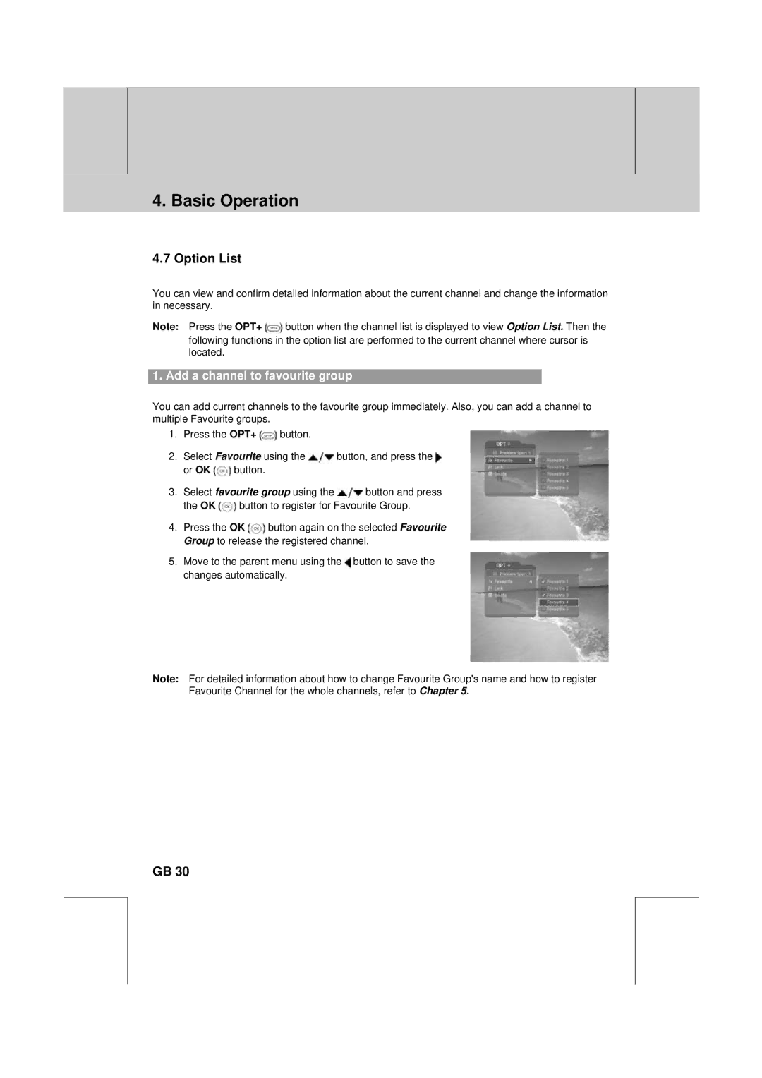 Humax DV-1000T manual Option List, Add a channel to favourite group 