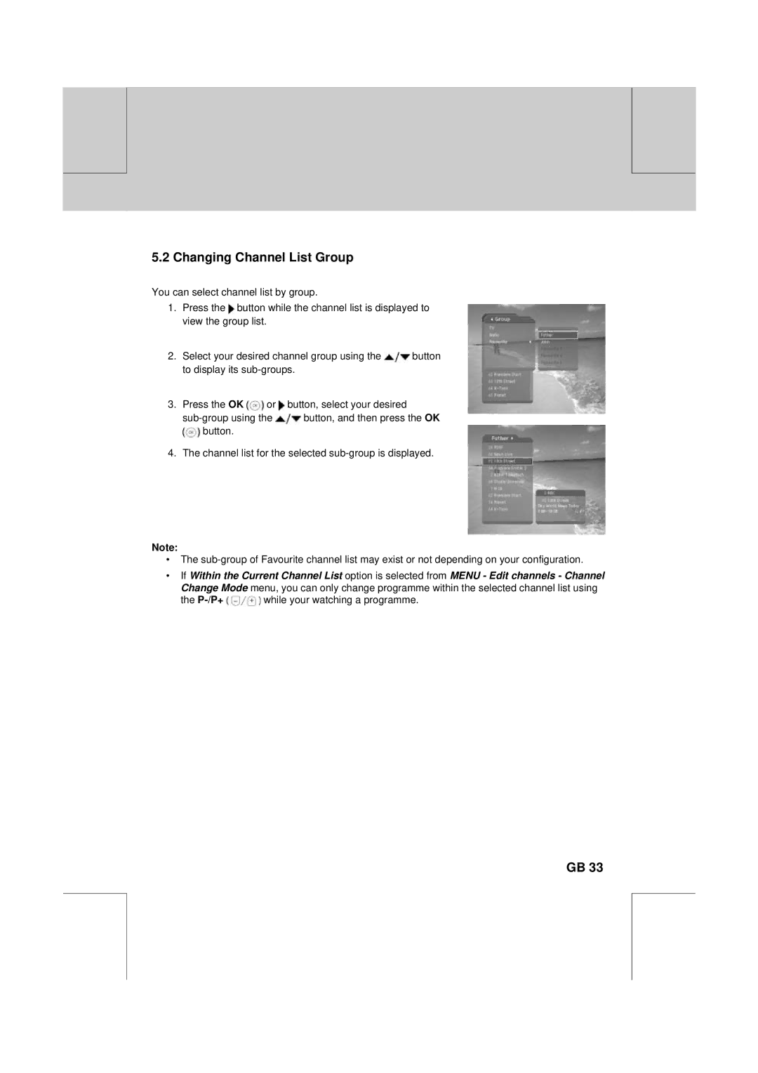 Humax DV-1000T manual Changing Channel List Group 