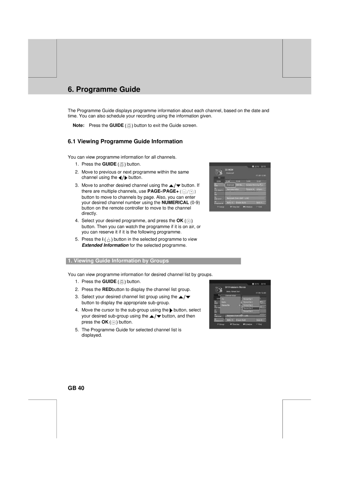 Humax DV-1000T manual Viewing Programme Guide Information, Viewing Guide Information by Groups 