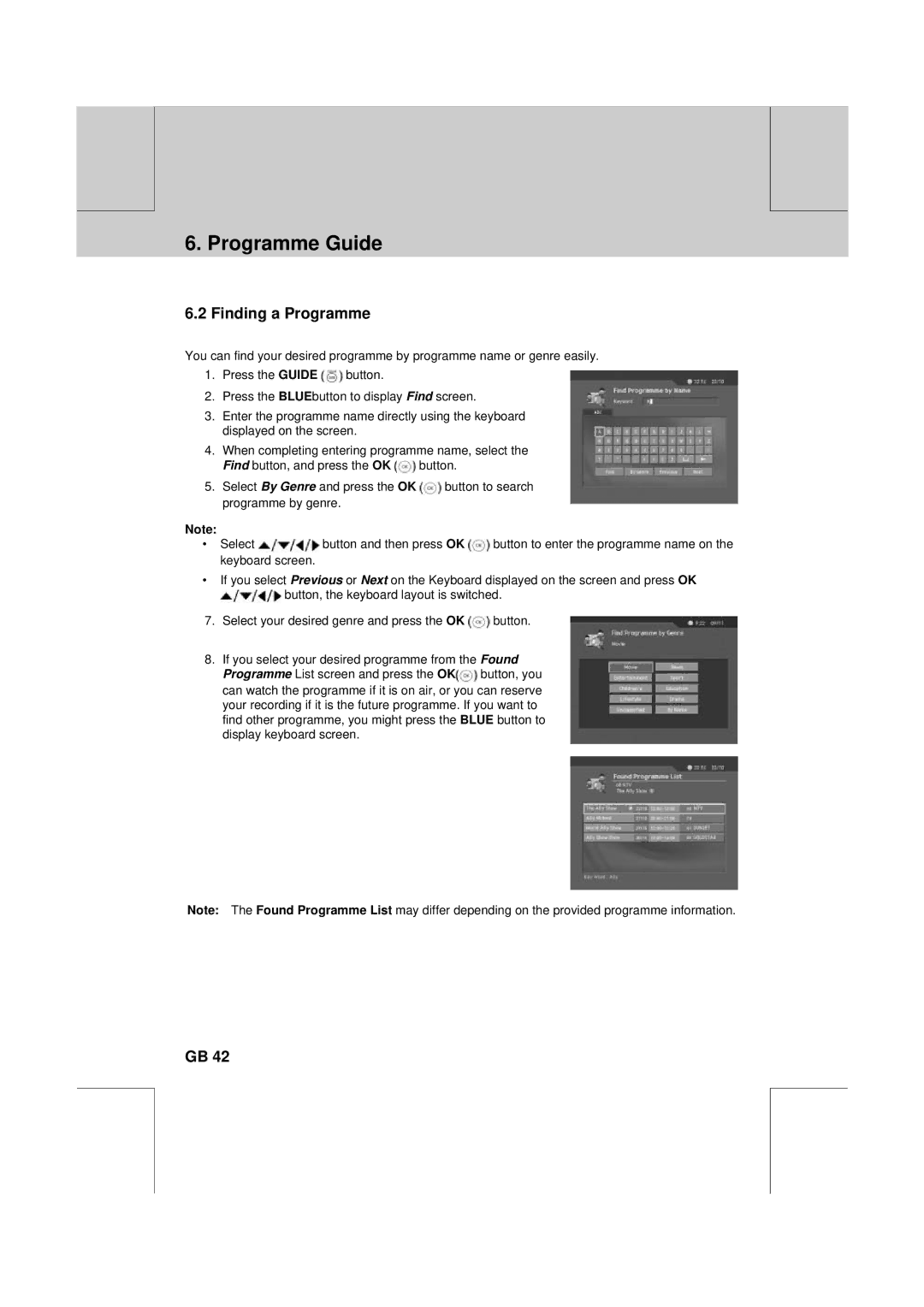 Humax DV-1000T manual Finding a Programme 