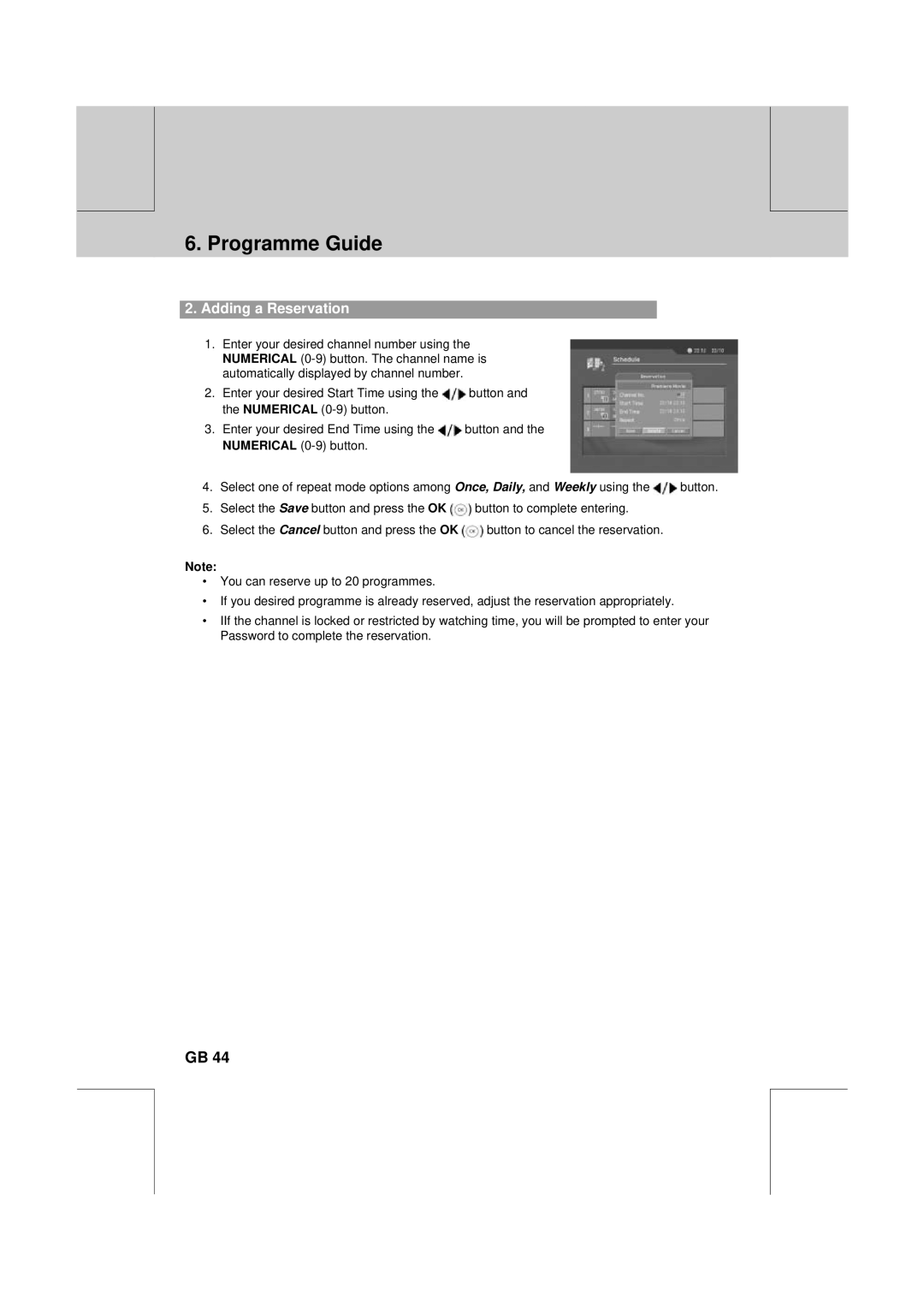 Humax DV-1000T manual Adding a Reservation 