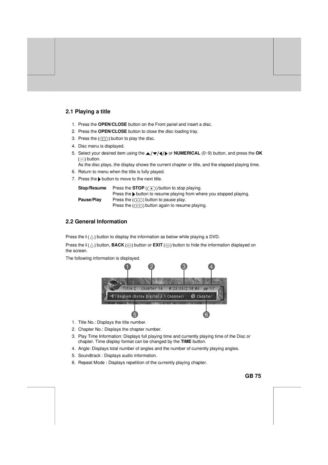 Humax DV-1000T manual Playing a title, General Information 