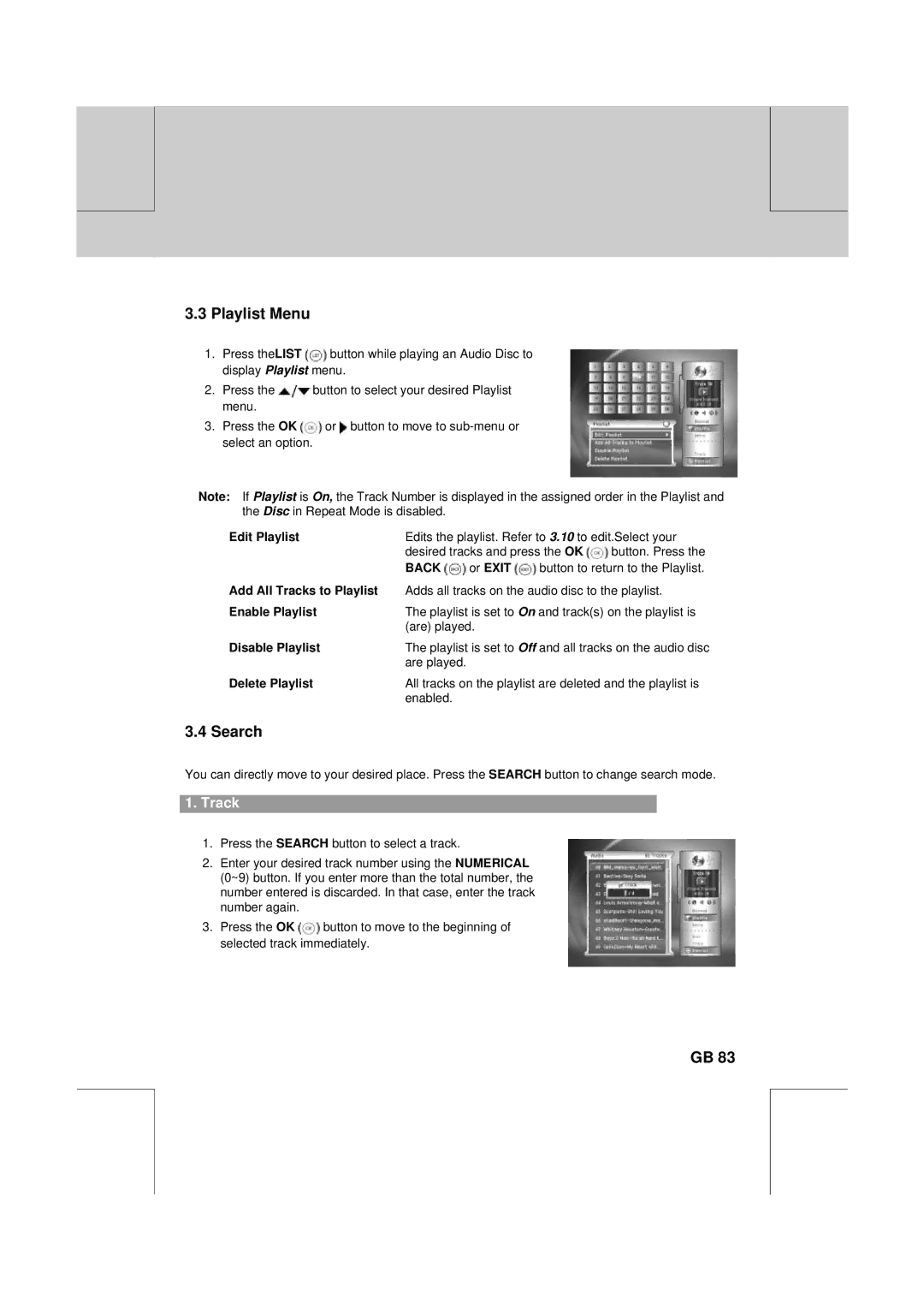 Humax DV-1000T manual Playlist Menu, Track 