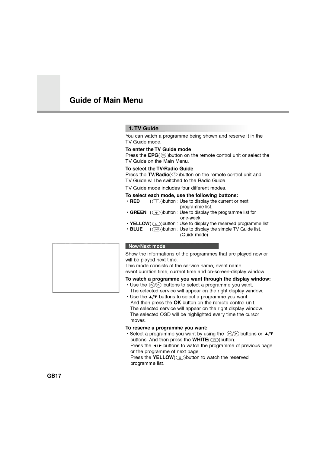 Humax VA-FOX, F1-FOX, NA-FOX, CA-FOX manual GB17, Now/Next mode 