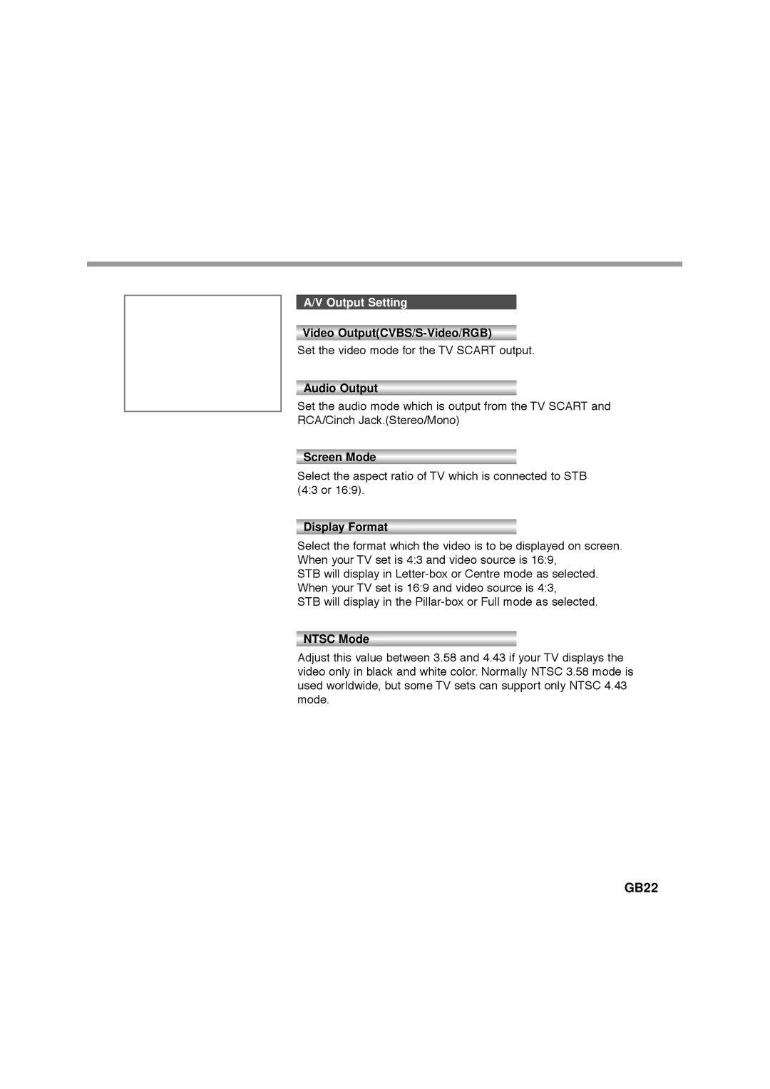 Humax F1-FOX, NA-FOX, CA-FOX, VA-FOX manual GB22, Output Setting 