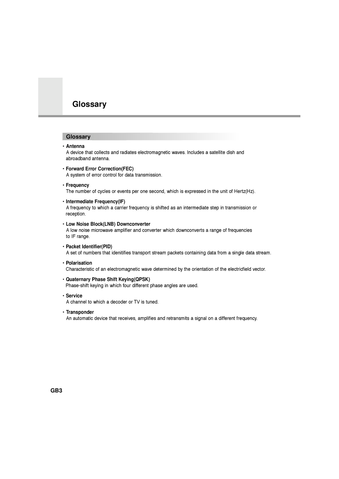 Humax NA-FOX, F1-FOX, CA-FOX, VA-FOX manual Glossary 