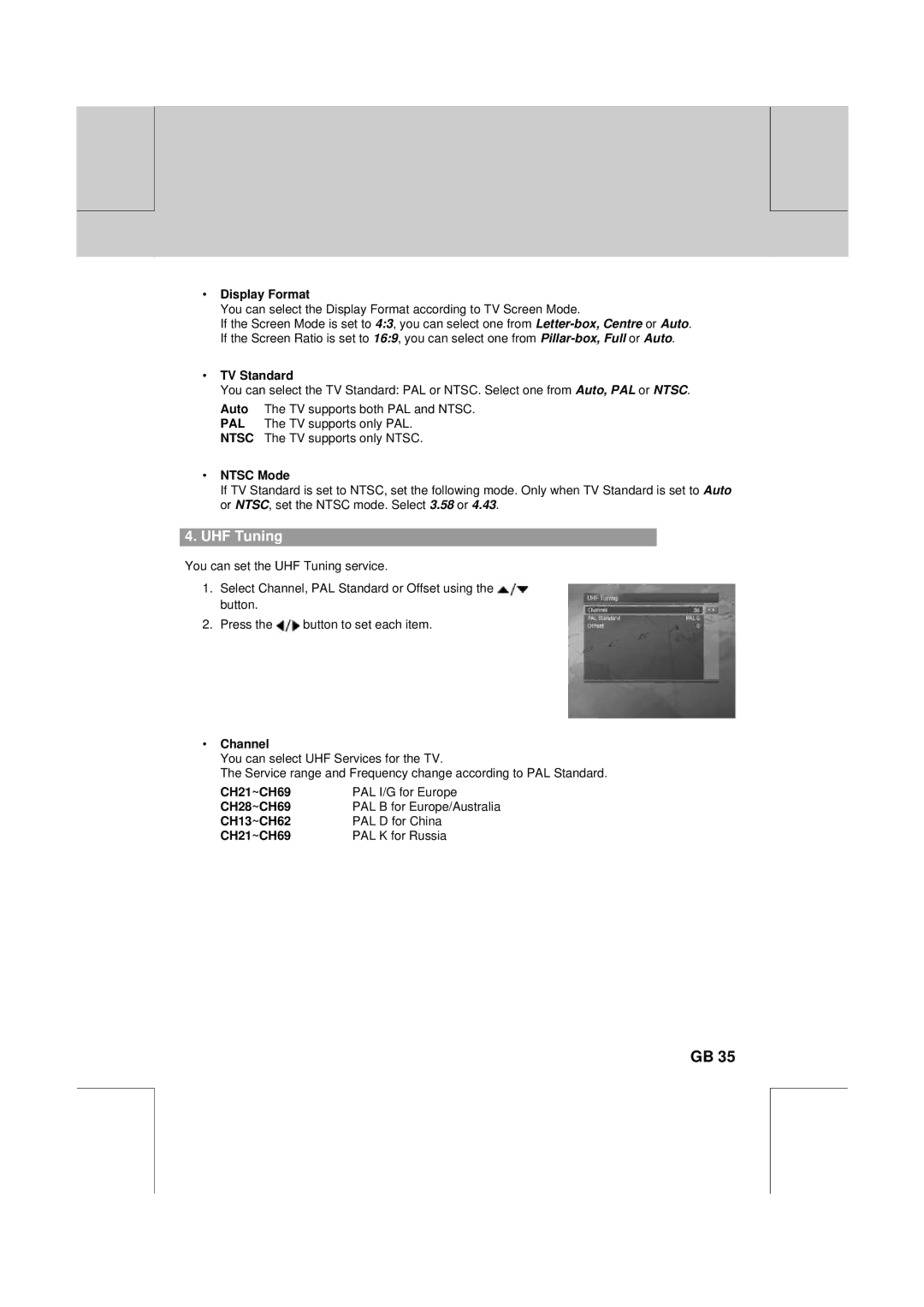 Humax F2-1010T manual UHF Tuning 