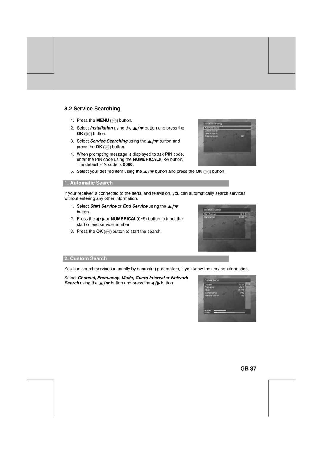 Humax F2-1010T manual Service Searching 