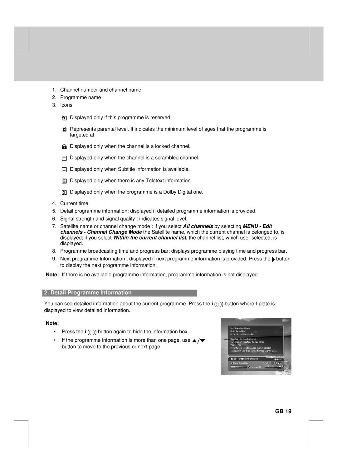 Humax F2-FOX warranty Detail Programme Information 