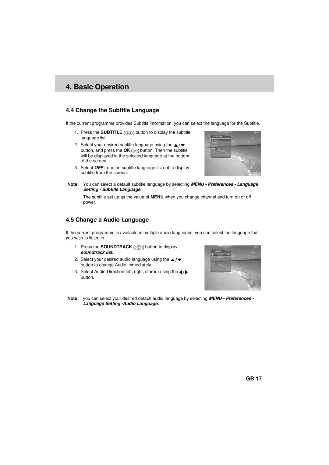 Humax F2-FOXT manual Change the Subtitle Language, Change a Audio Language 