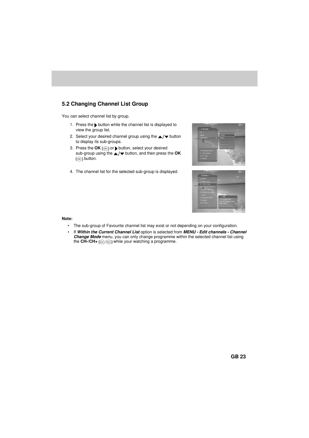 Humax F2-FOXT manual Changing Channel List Group 