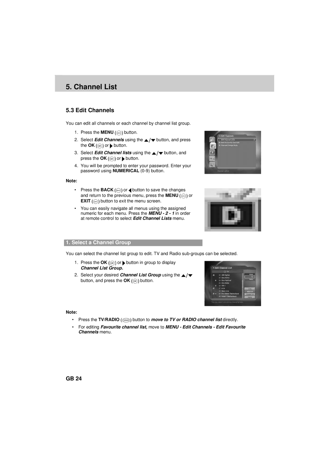 Humax F2-FOXT manual Edit Channels, Select a Channel Group 