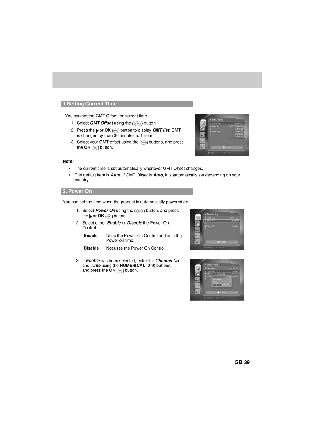 Humax F2-FOXT manual Setting Current Time, Power On 