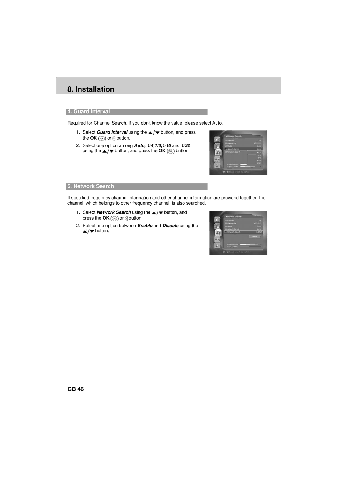 Humax F2-FOXT manual Guard Interval, Network Search 