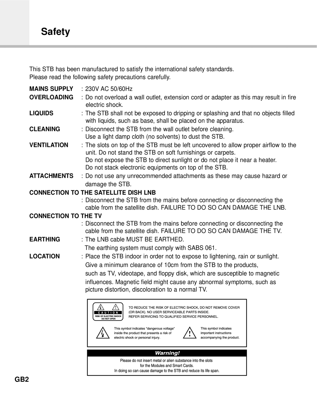 Humax F2-Green manual Safety, Liquids 