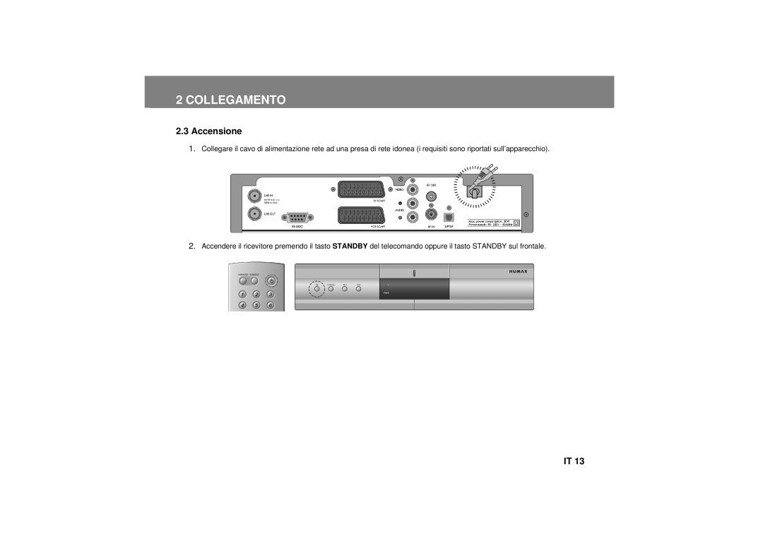 Humax F3-FOX CI manual Accensione 