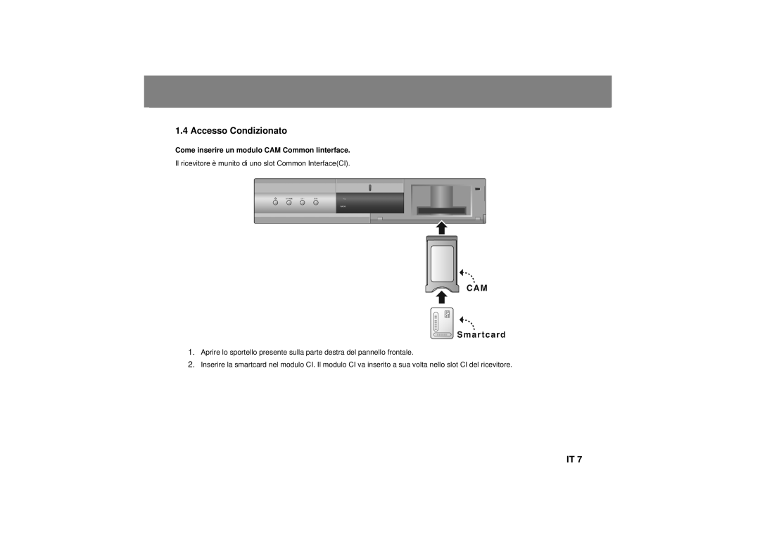 Humax F3-FOX CI manual Accesso Condizionato, Come inserire un modulo CAM Common Iinterface 