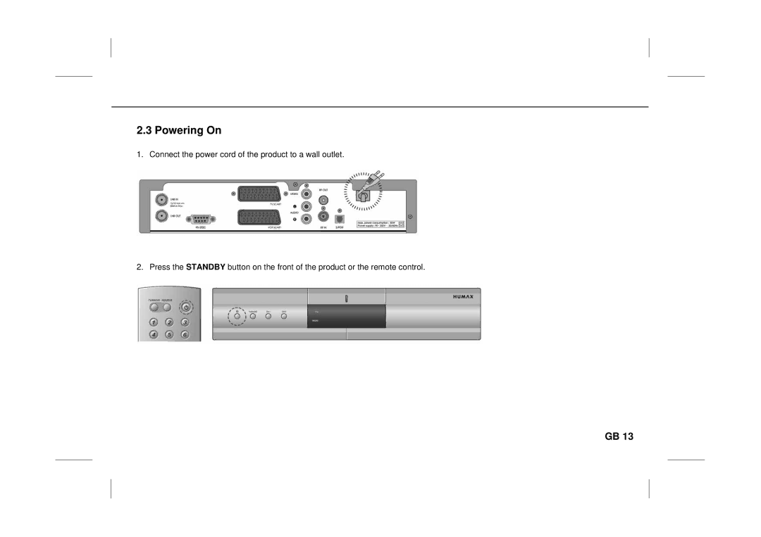 Humax F3-FOX CI manual Powering On 