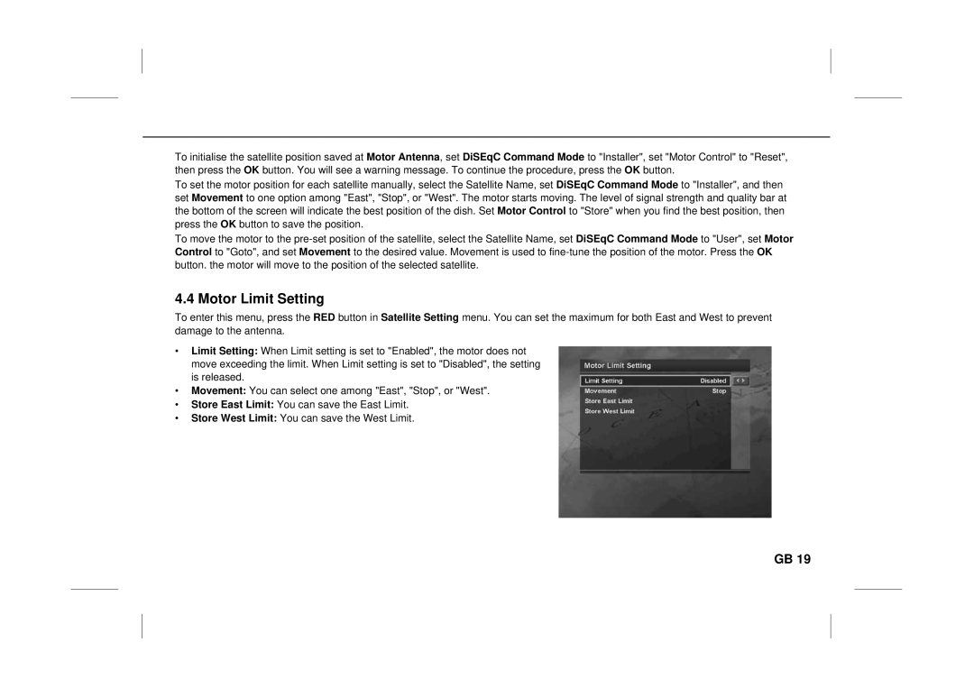 Humax F3-FOX CI manual Motor Limit Setting 