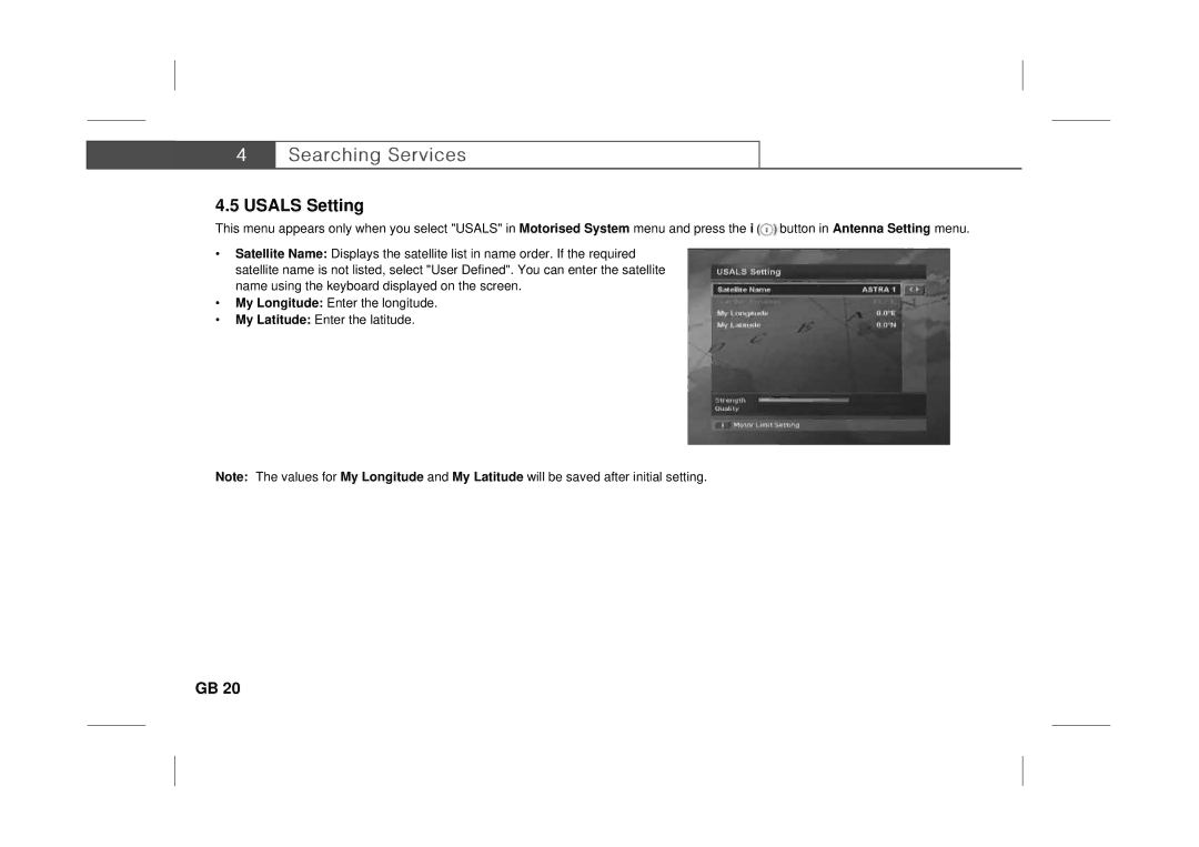 Humax F3-FOX CI manual Usals Setting 