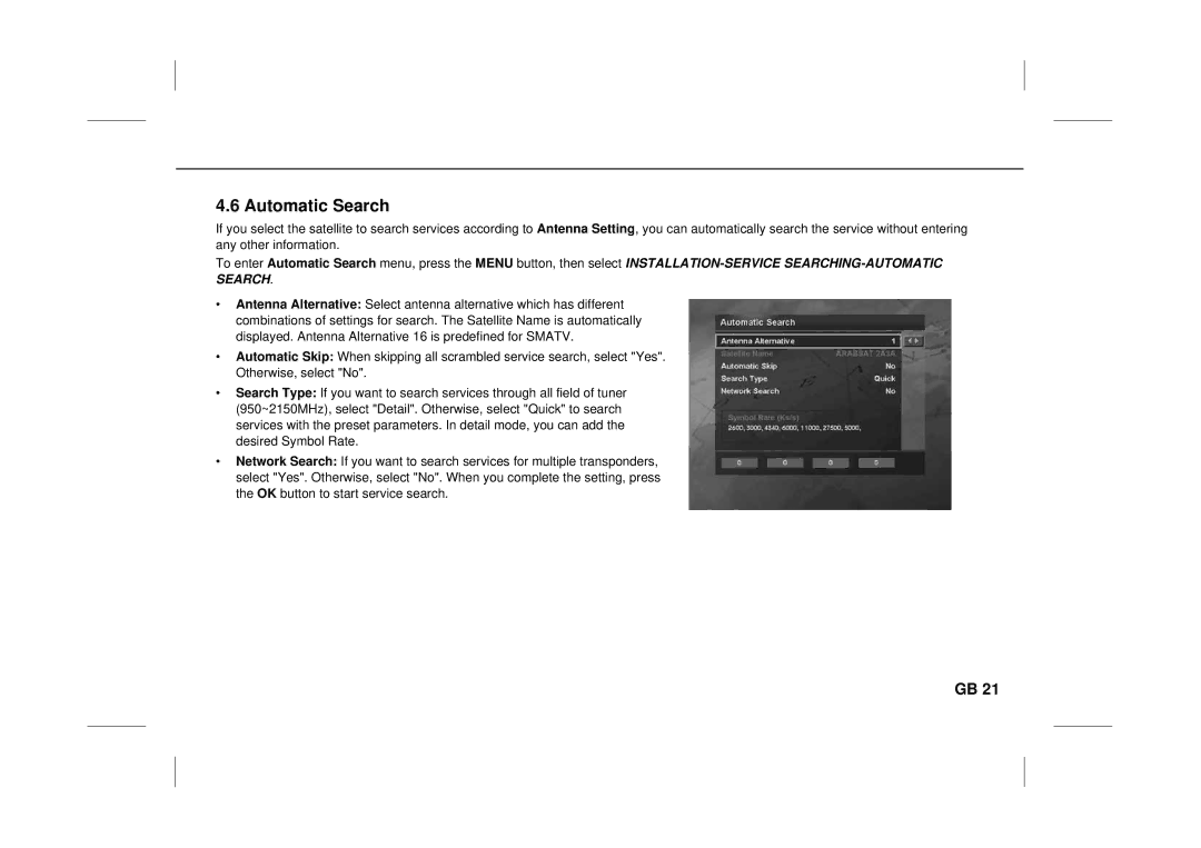 Humax F3-FOX CI manual Automatic Search, Desired Symbol Rate 