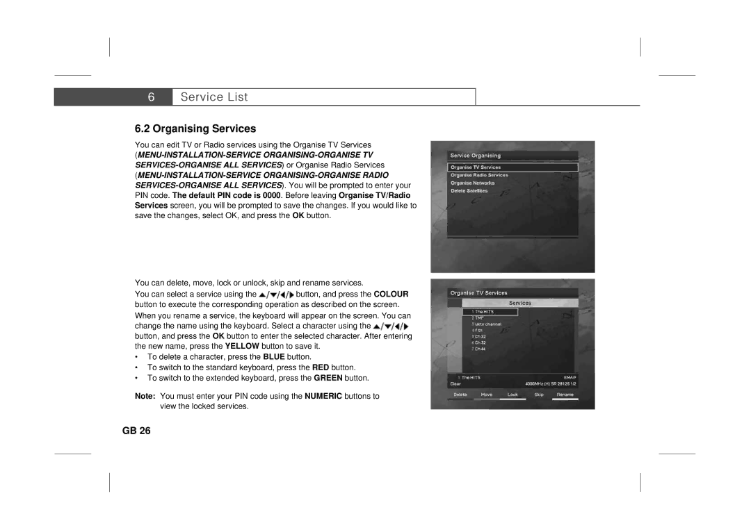 Humax F3-FOX CI manual Organising Services 