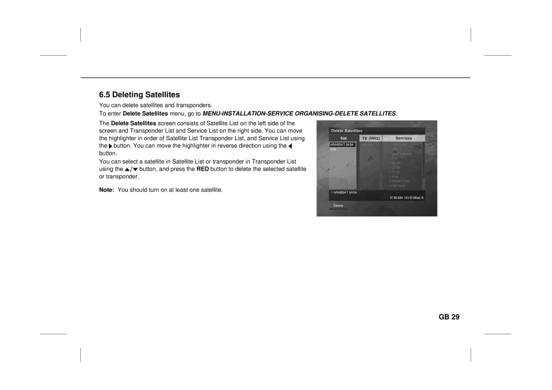 Humax F3-FOX CI manual Deleting Satellites 