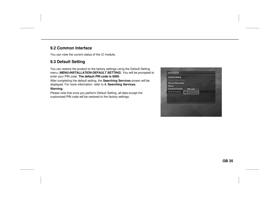 Humax F3-FOX CI manual Common Interface, Default Setting 