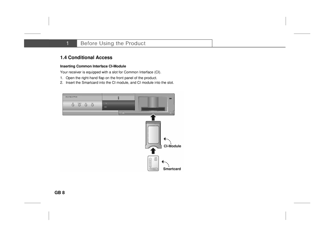 Humax F3-FOX CI manual Conditional Access, Inserting Common Interface CI-Module 