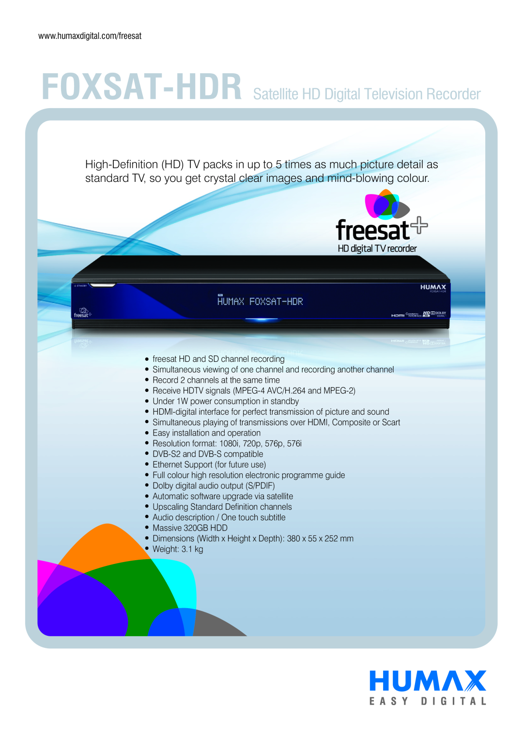 Humax manual FOXSAT-HDR Satellite HD Digital Television Recorder 