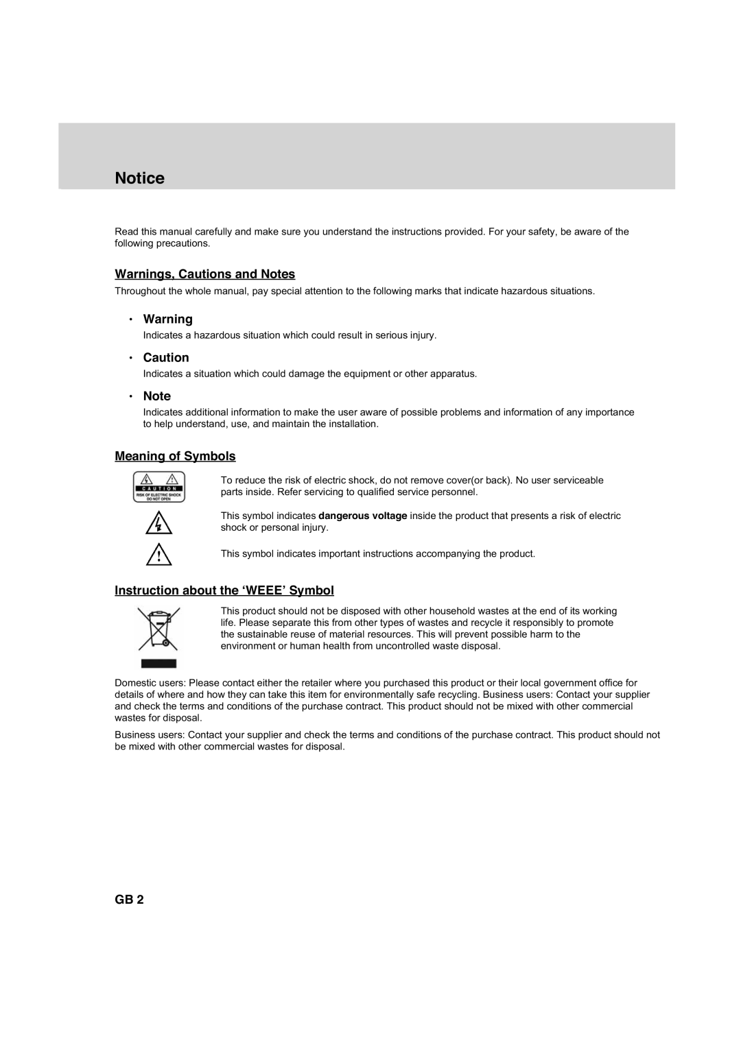 Humax HDCI-2000 manual Meaning of Symbols 