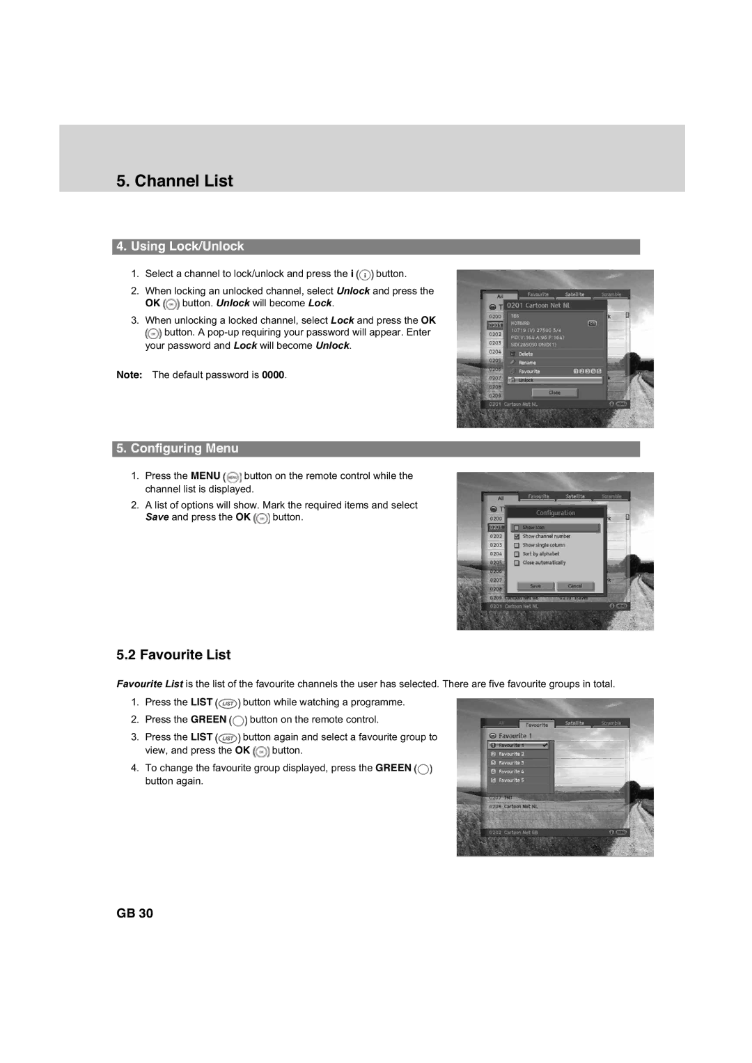 Humax HDCI-2000 manual Favourite List, Using Lock/Unlock, Configuring Menu 