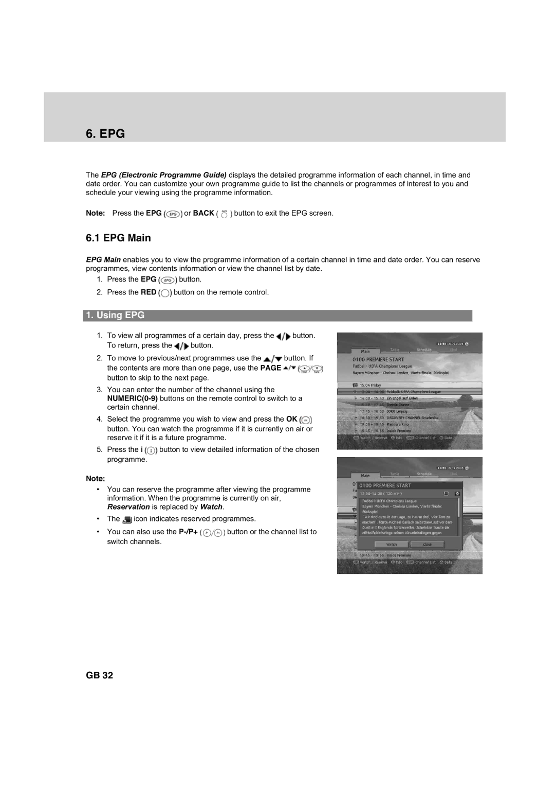 Humax HDCI-2000 manual Epg, EPG Main, Using EPG 