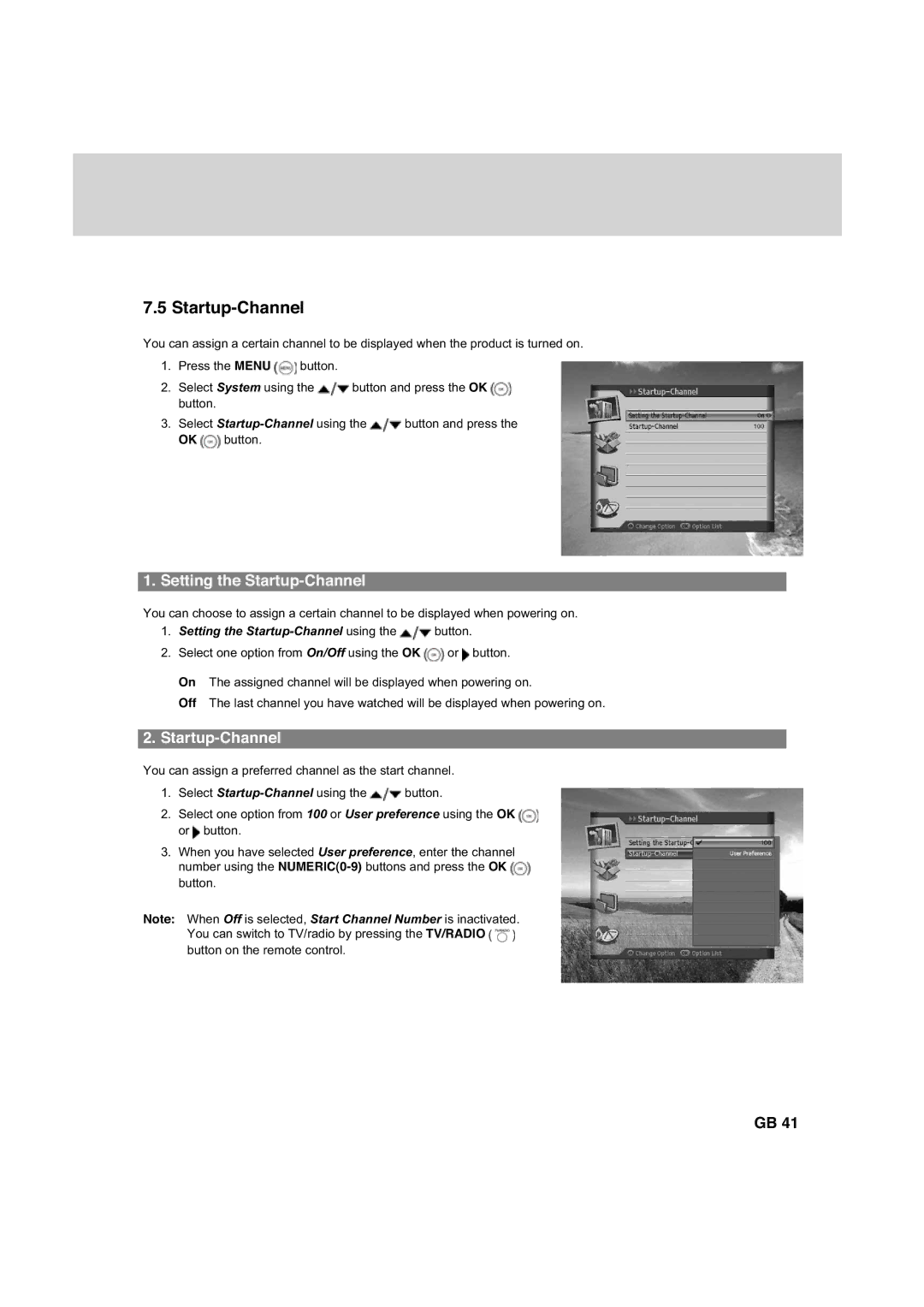 Humax HDCI-2000 manual Setting the Startup-Channel 