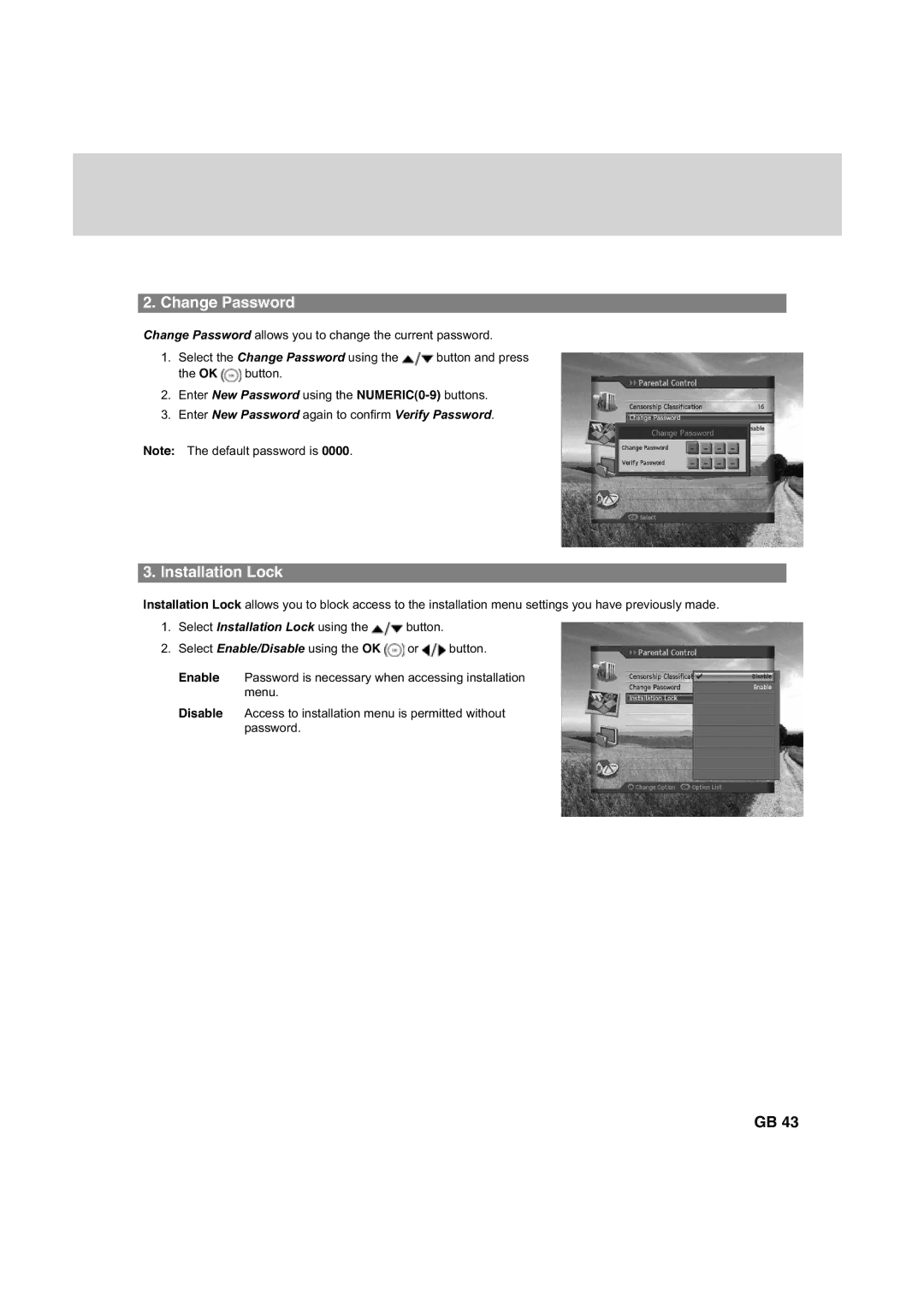 Humax HDCI-2000 manual Change Password, Installation Lock 