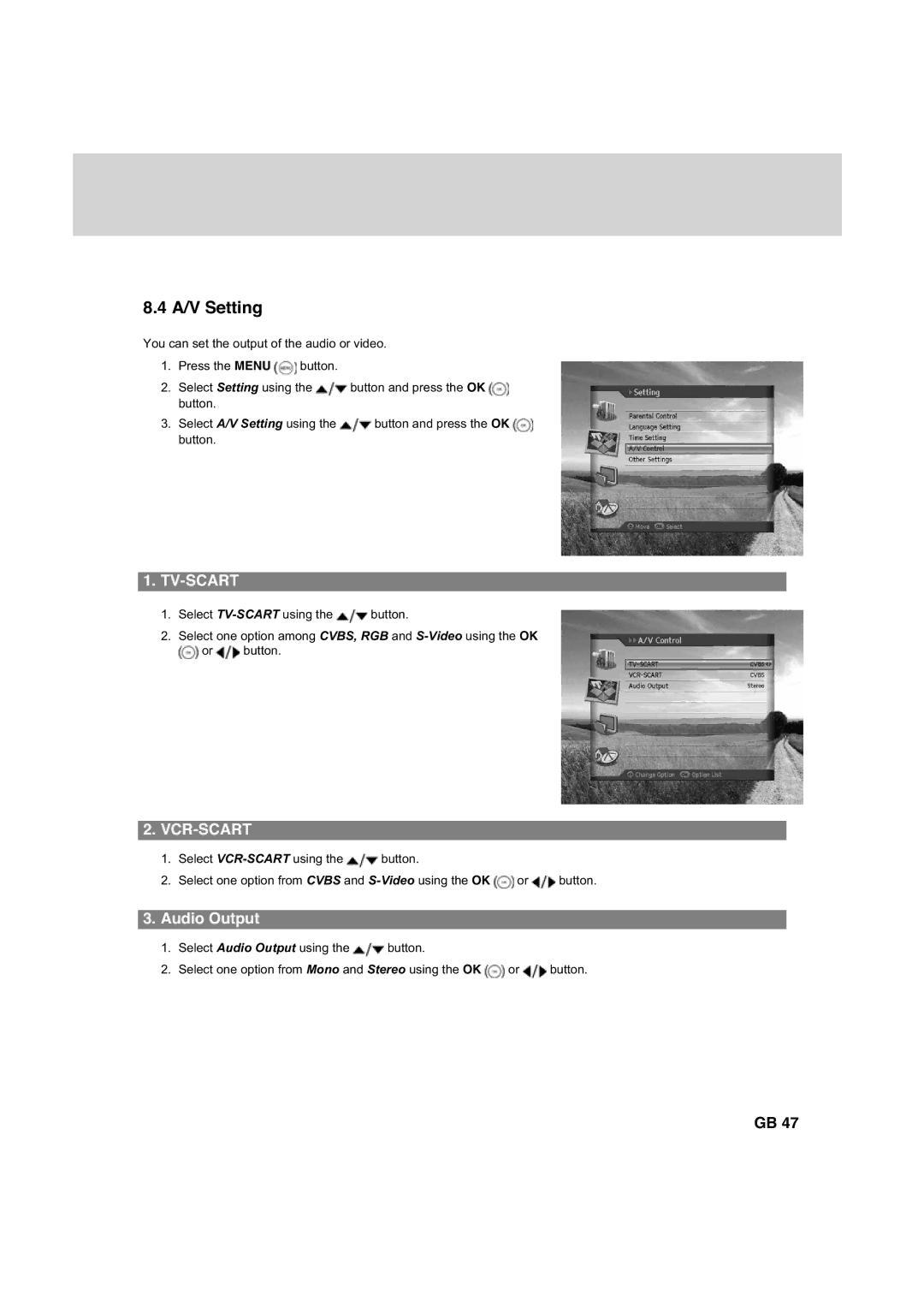 Humax HDCI-2000 manual A/V Setting, Audio Output 