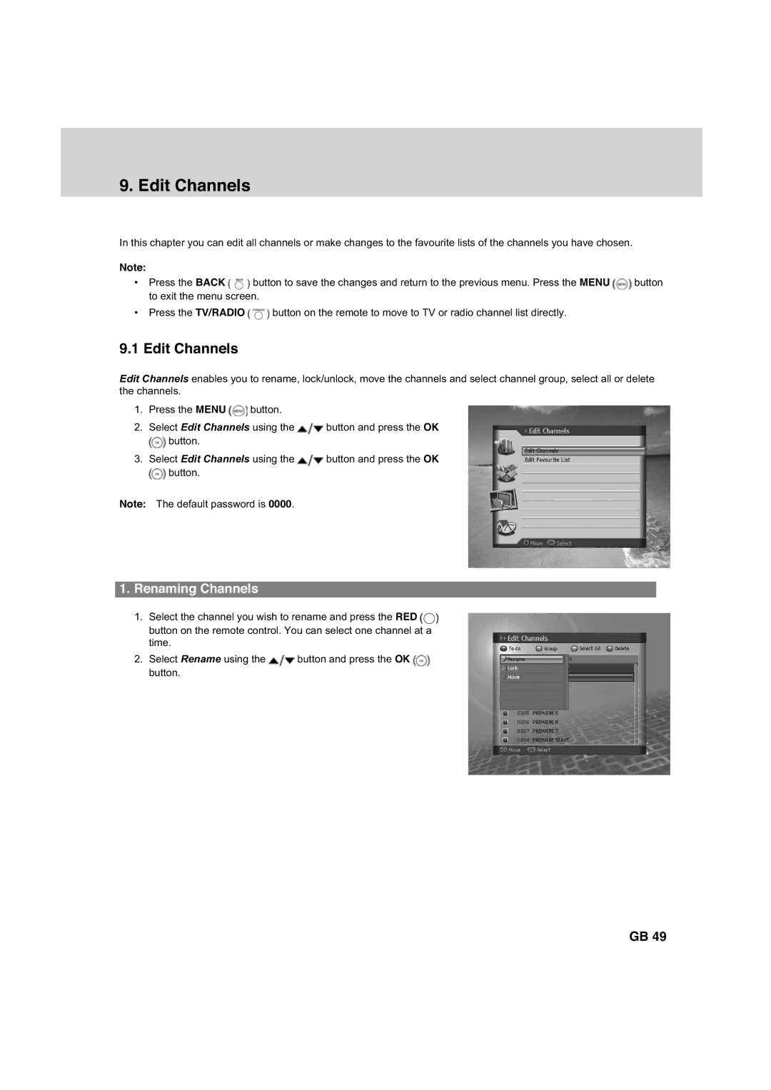 Humax HDCI-2000 manual Edit Channels 