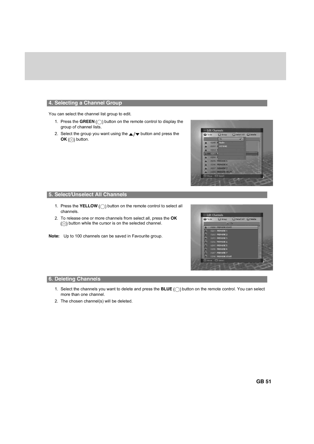 Humax HDCI-2000 manual Selecting a Channel Group, Select/Unselect All Channels 