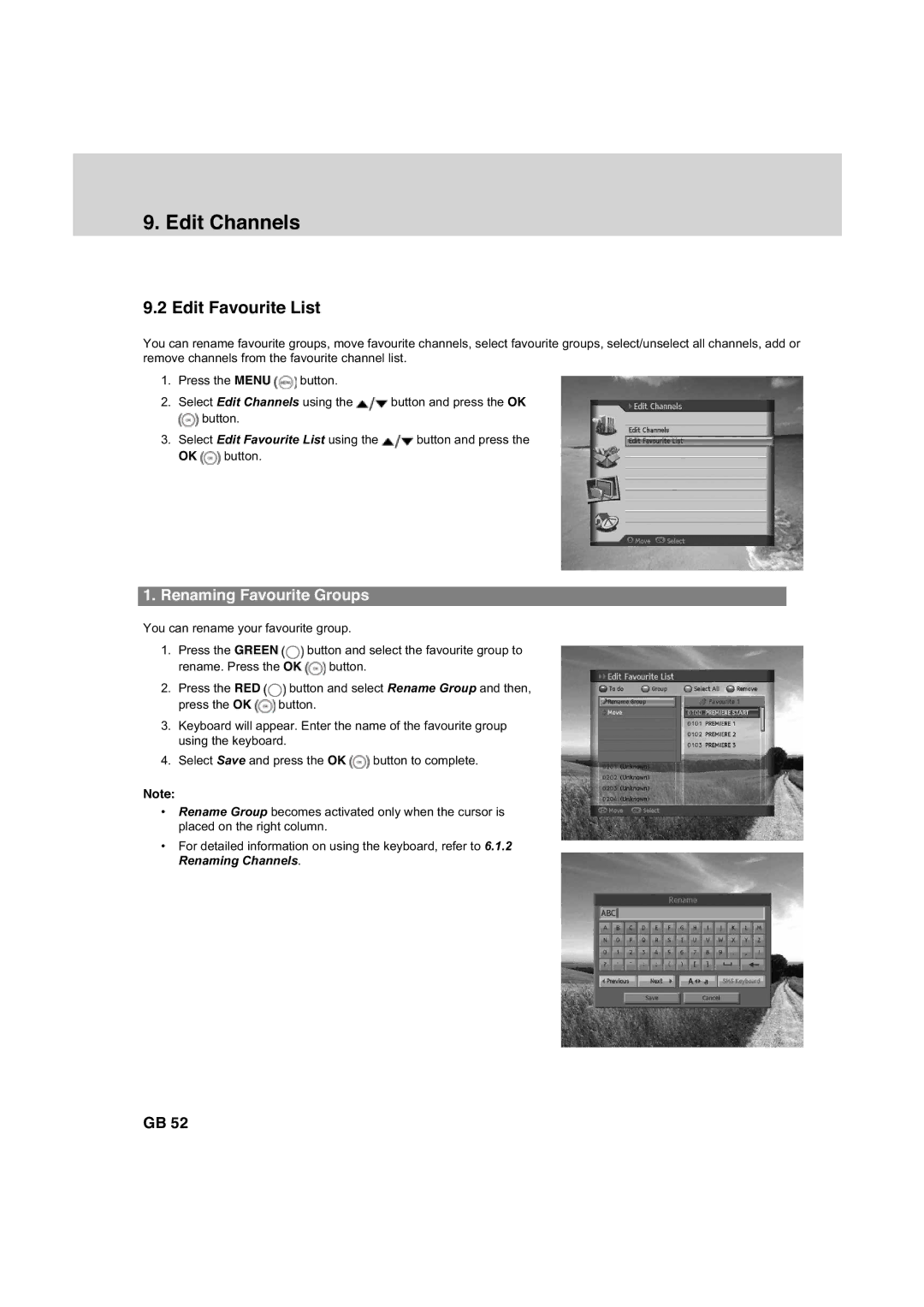 Humax HDCI-2000 manual Edit Favourite List, Renaming Favourite Groups 