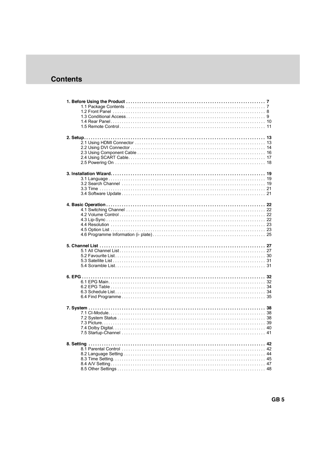 Humax HDCI-2000 manual Contents 