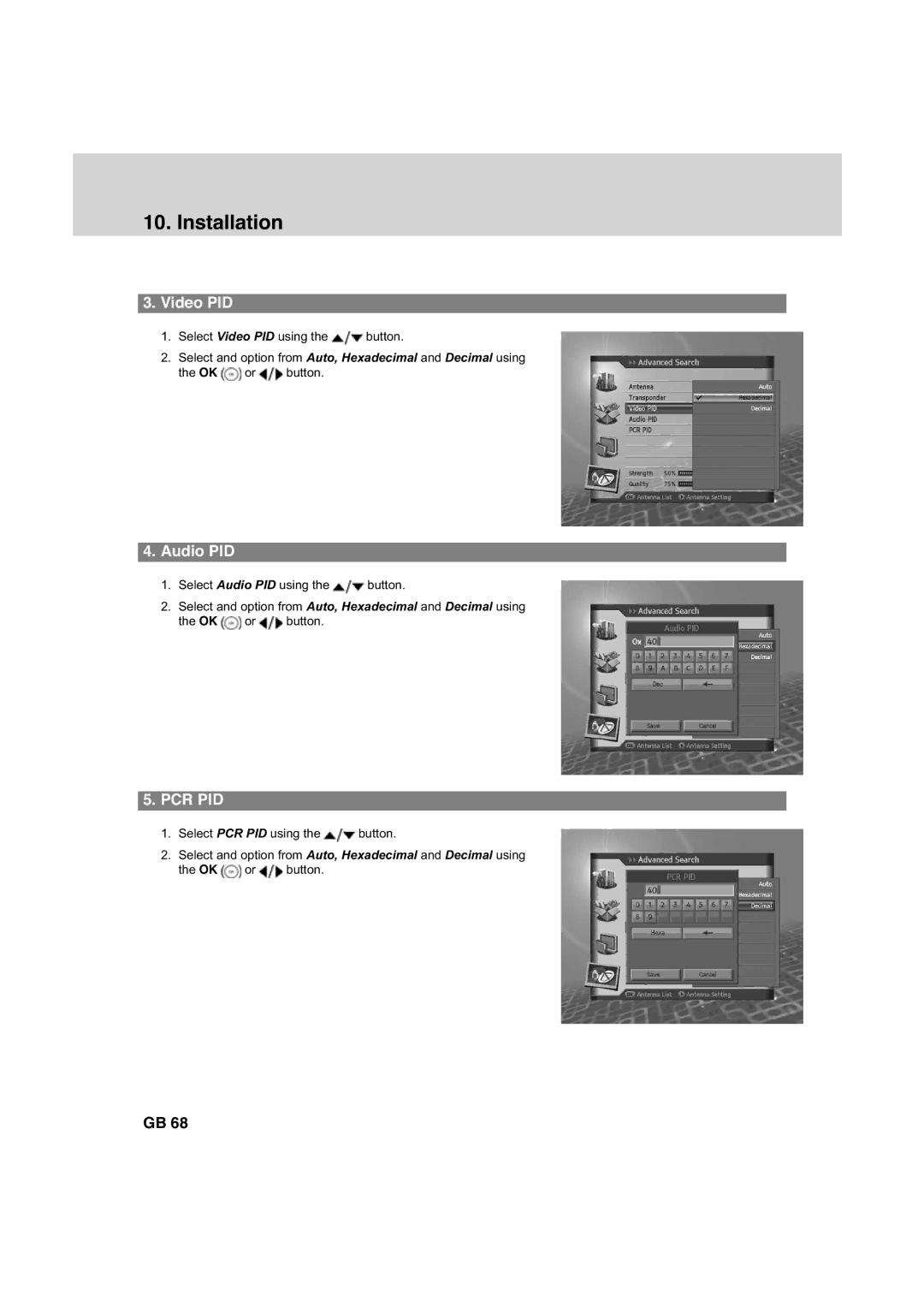 Humax HDCI-2000 manual Video PID, Audio PID 