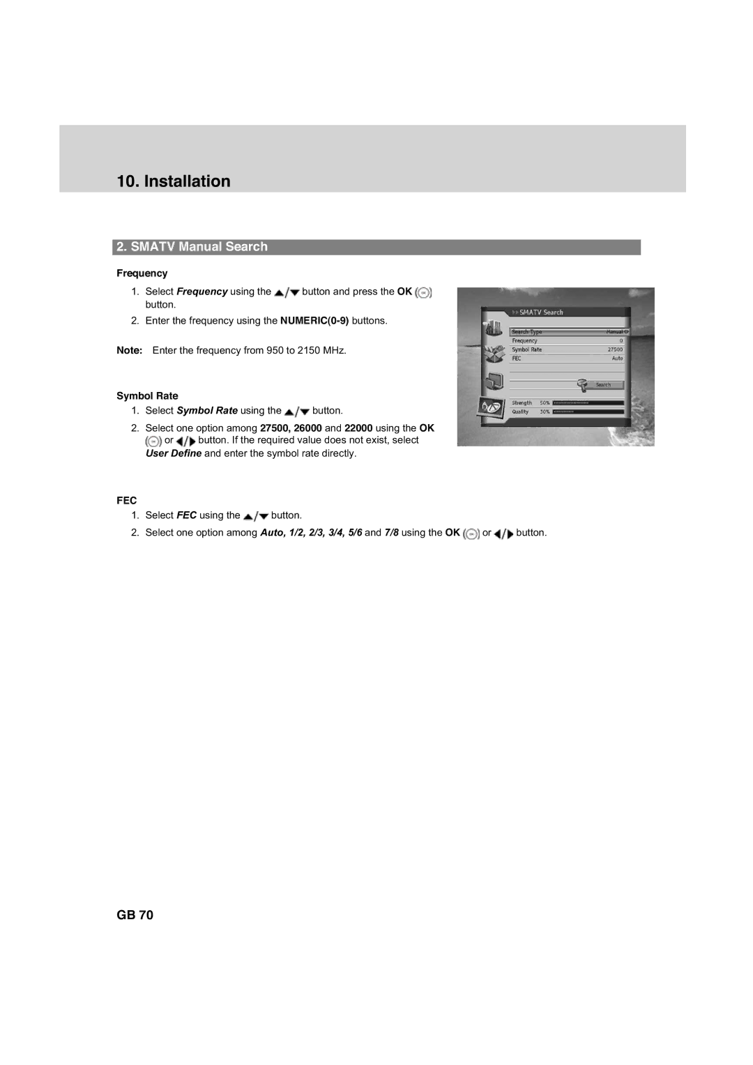 Humax HDCI-2000 manual Smatv Manual Search, Frequency 