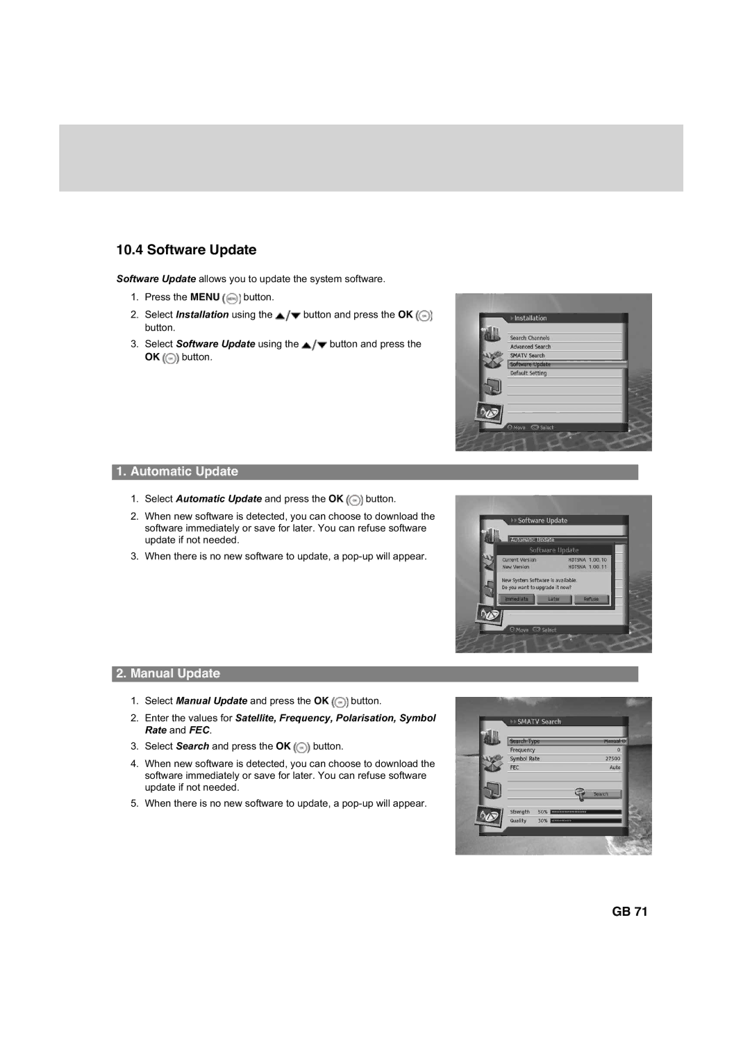 Humax HDCI-2000 manual Automatic Update, Manual Update 